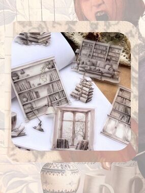 🎉🎉Reading Corner vintage victorian book, library, furniture sticker pack